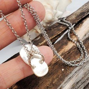 Anthropologie Jewelry Natural Mother Of Pearl Flip Flop Pendant Minimalist